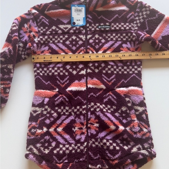 NWT Columbia Youth Girl's Large 14/16 Purple Patterned Fleece Jacket (G4) - Picture 3 of 6